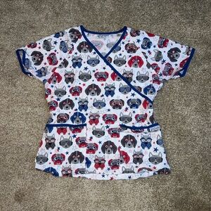 Uniform Advantage Women’s Scrub Top Patriotic Pups - size Small